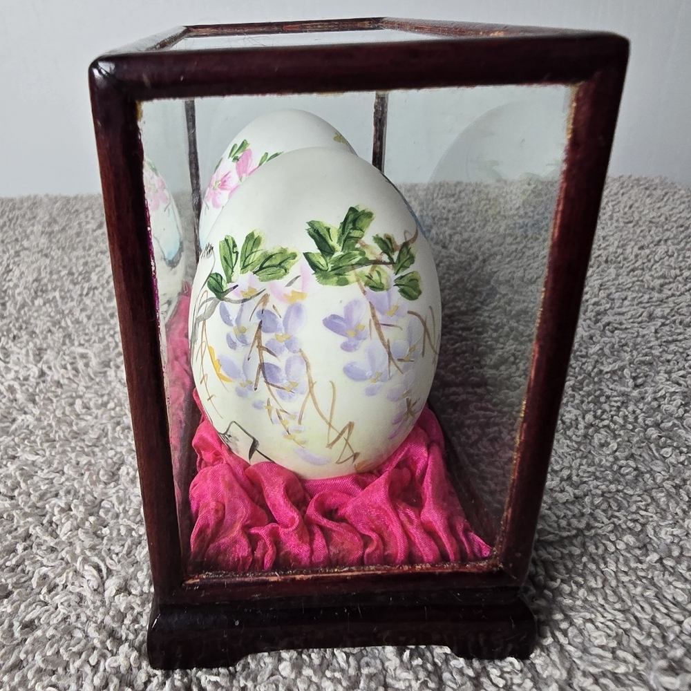 Decorative Two Floral Egg Set with Display Case - Picture 9 of 10